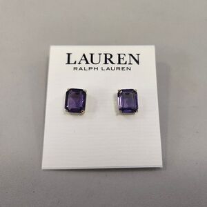 NWT Ralph Lauren Gold-Tone Purple Color Rectangular Stone Stud Earrings